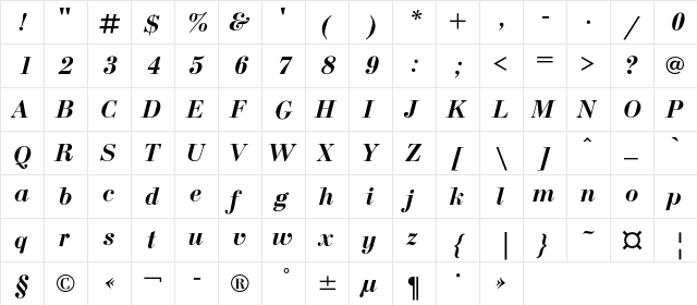 BodoniC Bold Italic font glyphpreview