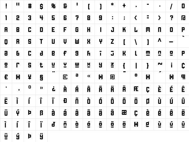 FFGothic OneOneCondensed font glyphpreview