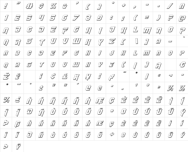 OmegaForce 3D Italic Italic font glyphpreview