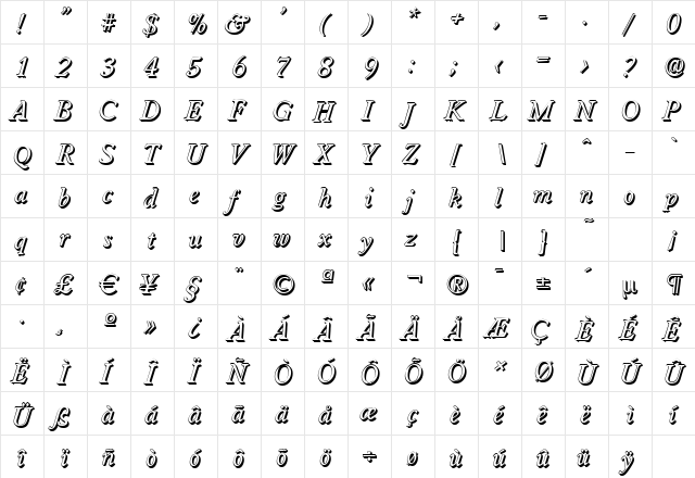 WorcesterShadow Italic font glyphpreview
