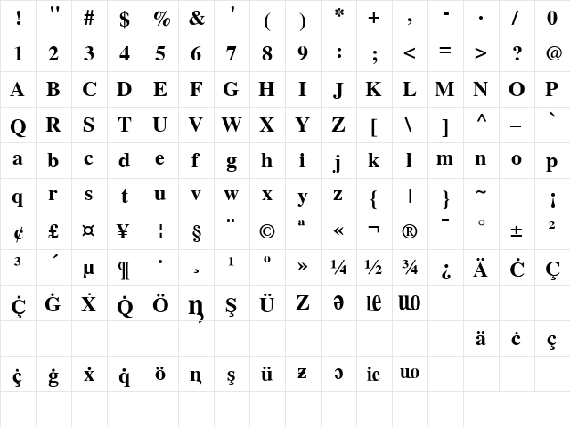 Noxchi Tms Roman Bold font glyphpreview