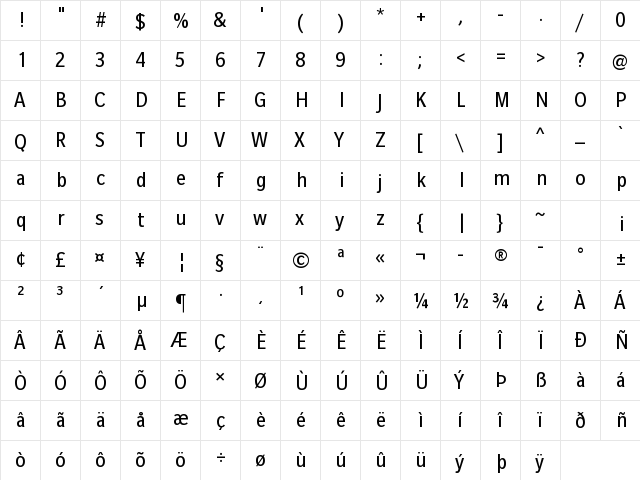 Slate Pro Condensed Regular font glyphpreview