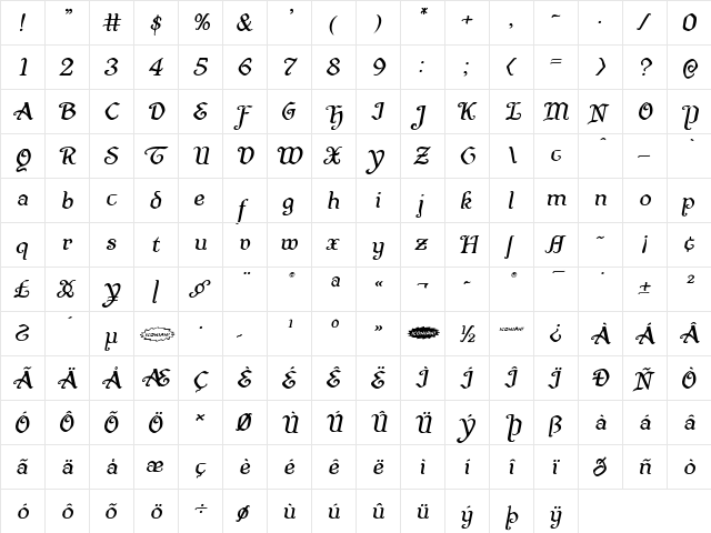 Quill Sword Expanded Italic Expanded Italic font glyphpreview