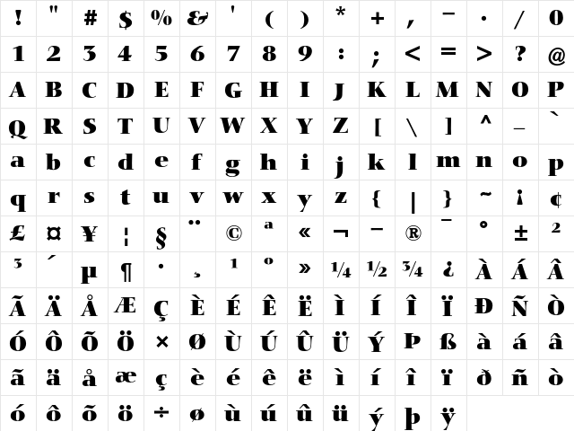 Nofret Bold font glyphpreview