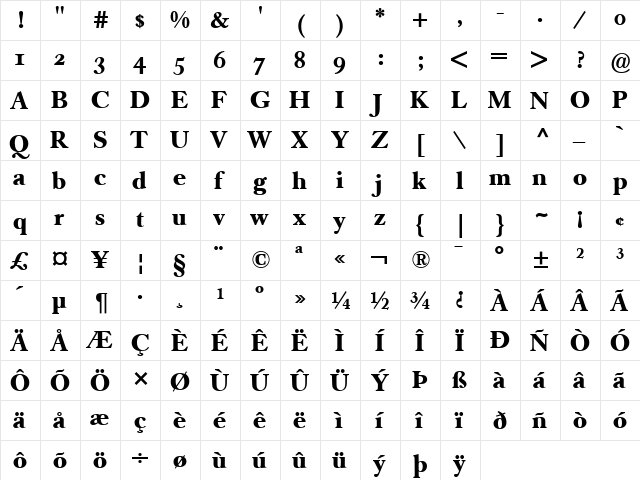 Caslon Book BE Regular font glyphpreview