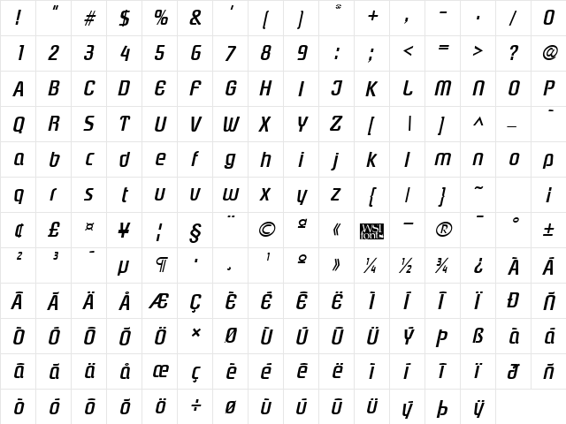 Plover Bold Italic font glyphpreview