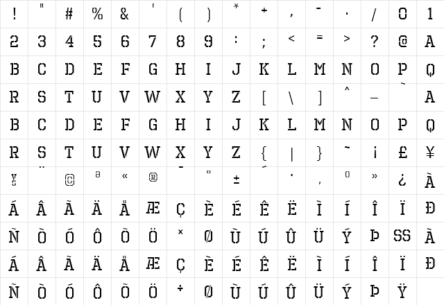 Octin Prison Free Regular font glyphpreview