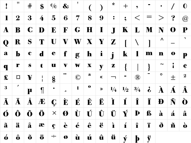 Bodoni Old Face BE Bold font glyphpreview