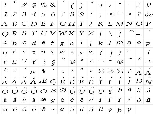 Revive 8 Extended Italic font glyphpreview