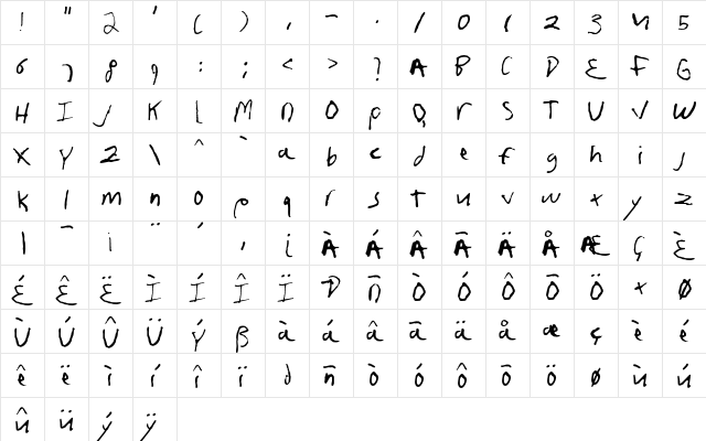 fruscianteHand Regular font glyphpreview
