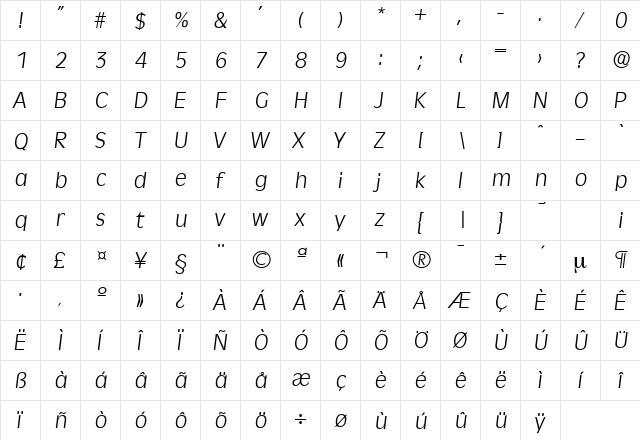 Ravenna-Serial-Light RegularItalic font glyphpreview
