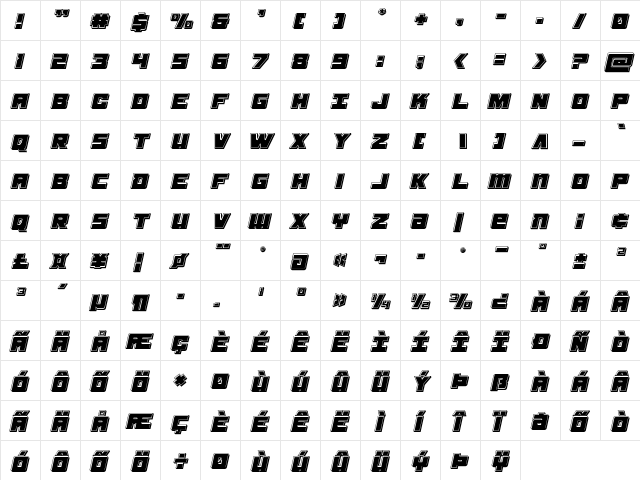 Samurai Terrapin Bevel Italic Italic font glyphpreview