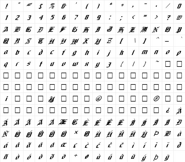 FZ GOTHIC 1 ITALIC Normal font glyphpreview