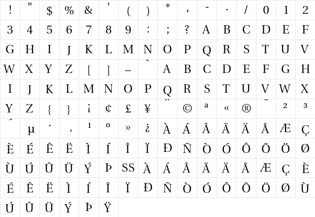 Utopia Titling Capitals font glyphpreview