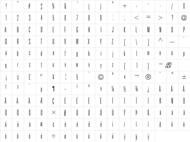 Nova Light Ultra SSi Thin Ultra Condensed font glyphpreview
