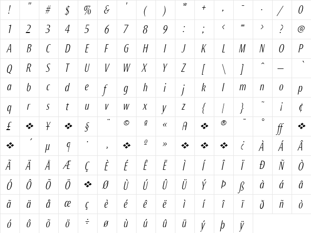 Roxy Italic font glyphpreview