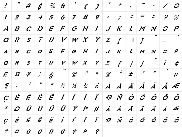 FZ JAZZY 54 ITALIC Normal font glyphpreview