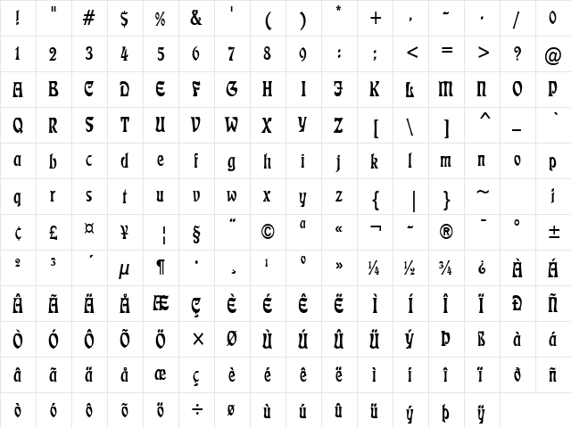 Freedom Condensed Normal font glyphpreview
