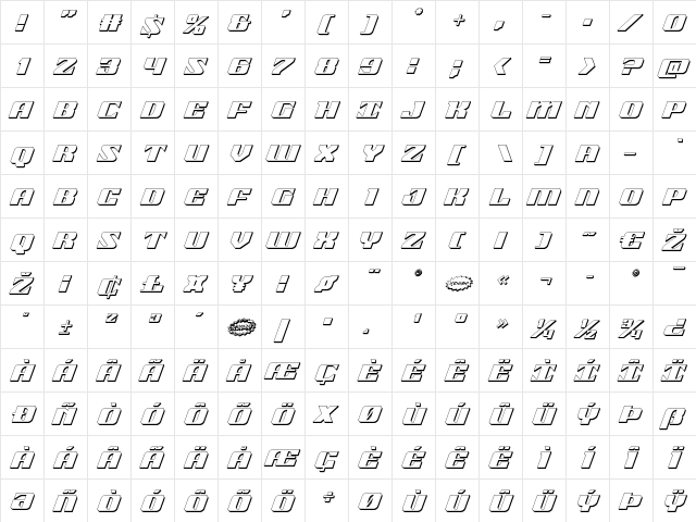 21 Gun Salute 3D Italic Italic font glyphpreview