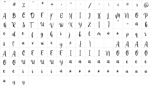 Aliandra Regular font glyphpreview