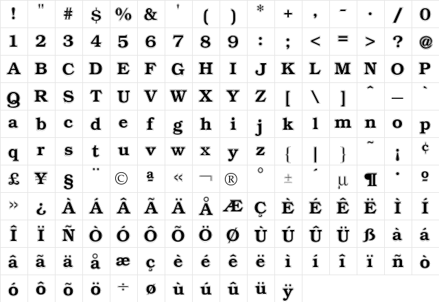Bookman Contour font glyphpreview