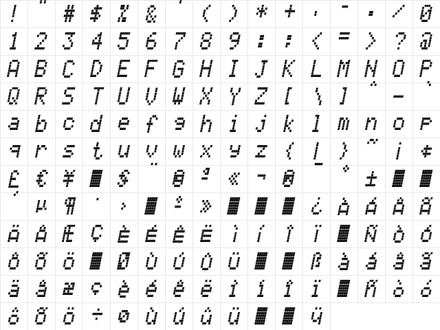 CallEight-Italic Regular font glyphpreview