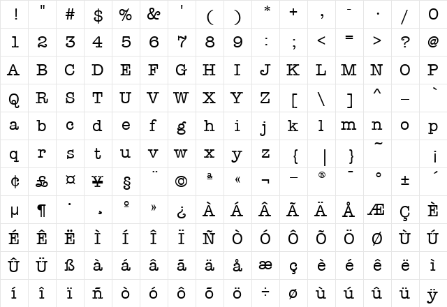 American Typewriter Regular font glyphpreview