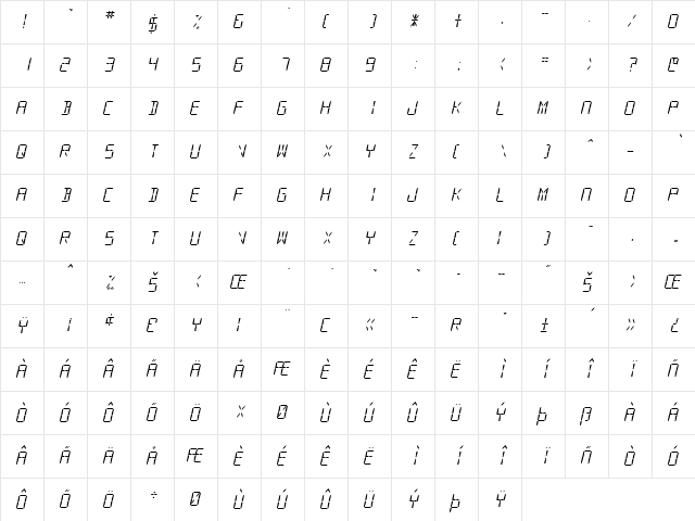 SF Digital Readout Medium Oblique font glyphpreview
