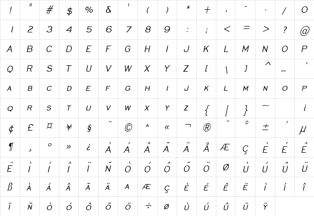 Chisel Condensed Italic font glyphpreview
