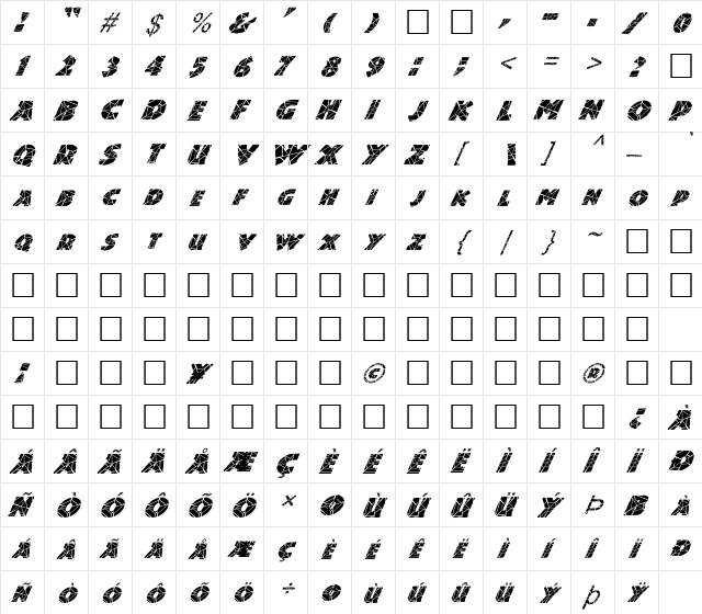 FZ JAZZY 24 CRACKED ITALIC Normal font glyphpreview