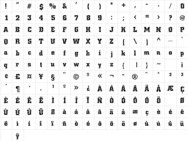 Smashed SF Regular font glyphpreview