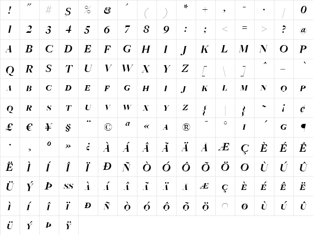 FreightBigBoldItalicSC Regular font glyphpreview