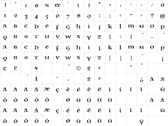 Unciala Regular font glyphpreview