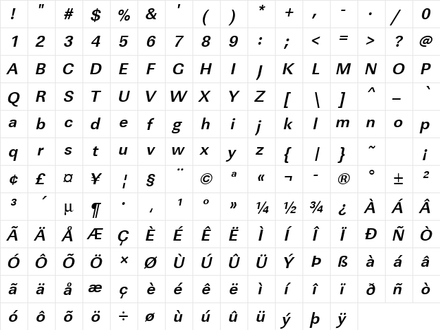 URWLinearT Bold Oblique font glyphpreview