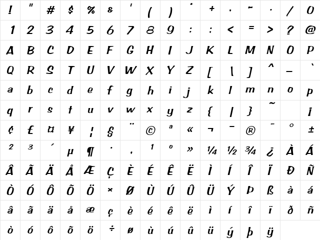 BRADDON Italic font glyphpreview