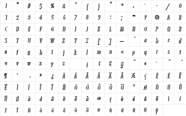 FuturaTMedConOblRe1 Regular font glyphpreview