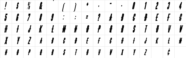 Thorns Oblique font glyphpreview