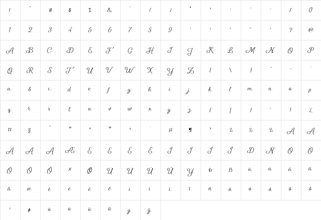 Shelly Script Regular font glyphpreview