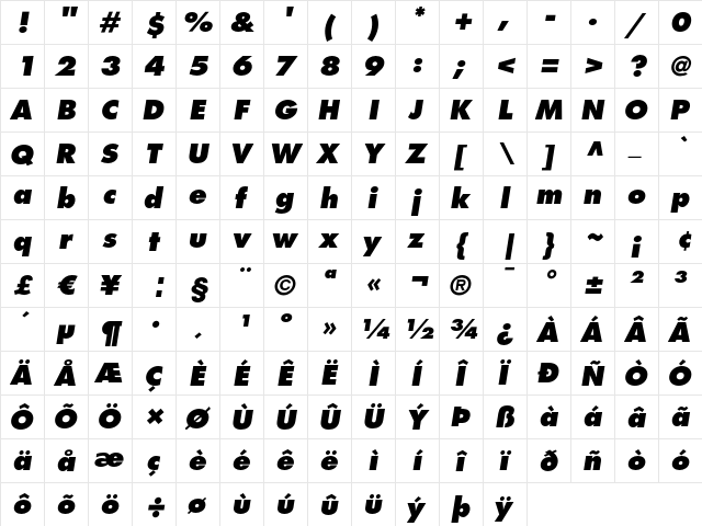 Futura LT Extra Bold Oblique font glyphpreview