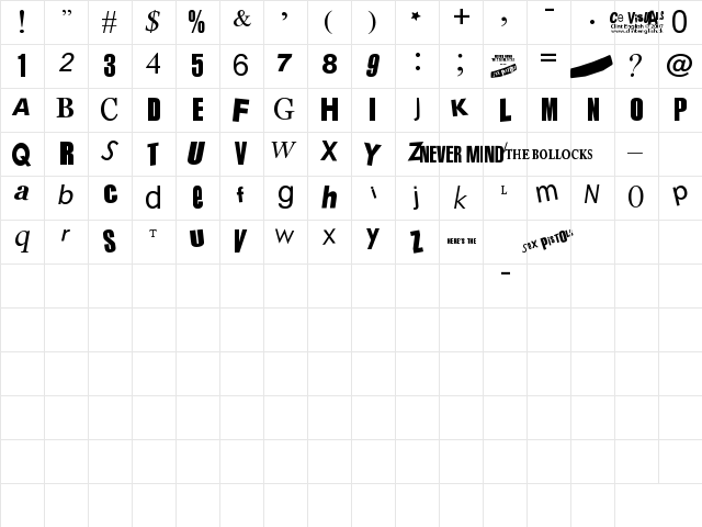 Sex Pistols Regular font glyphpreview