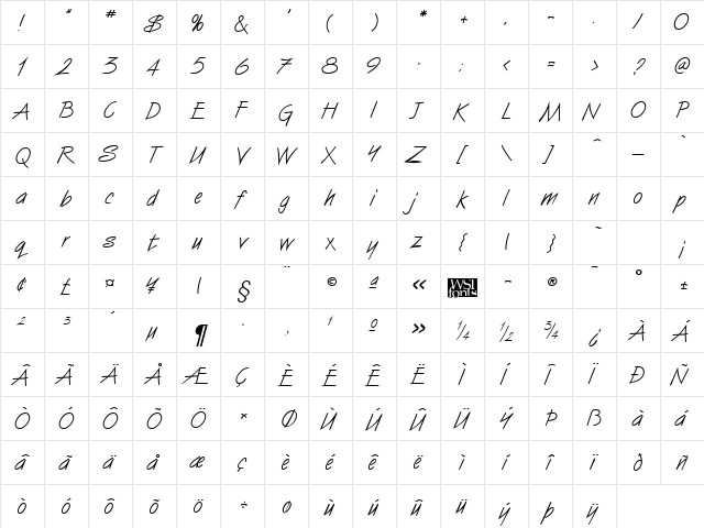 SassyScript Regular font glyphpreview