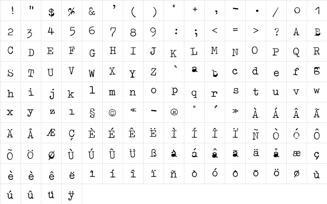 Typewriter Regular font glyphpreview
