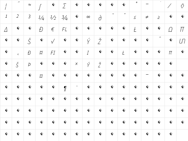 Unit-ThinSCItalicExpert Regular font glyphpreview