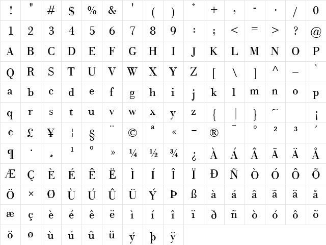 Bodoni Classico Regular font glyphpreview