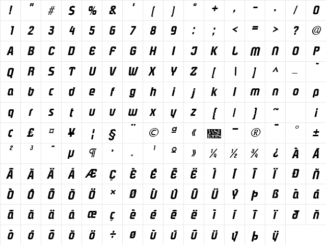 PloverExtrabold Italic font glyphpreview