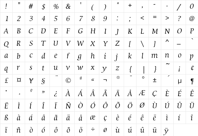 SierraEF-RegularItalic Regular font glyphpreview