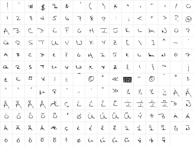 FranksHand Regular font glyphpreview