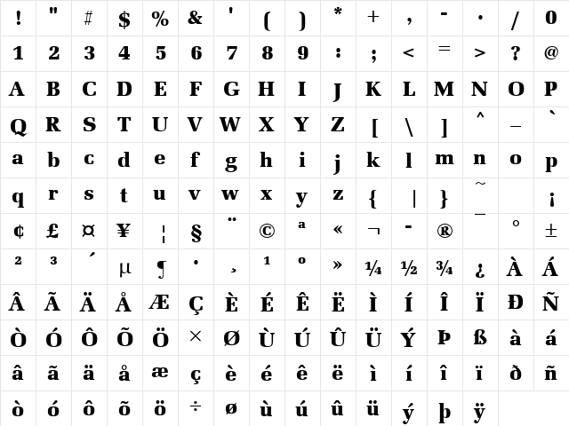 URWLatinoTBla Regular font glyphpreview