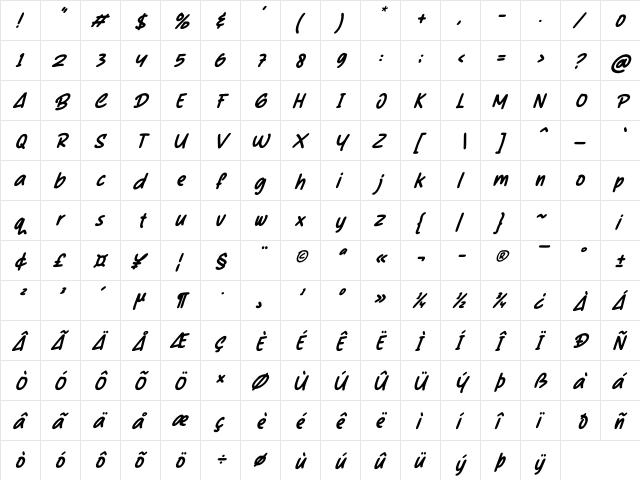 Shaeila Maker Italic Regular font glyphpreview