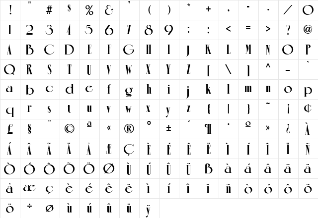 Romantique Regular font glyphpreview